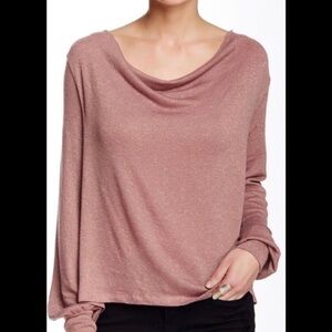 Free People Dusty Rose Cowl Neck Sparkle Sweater Medium